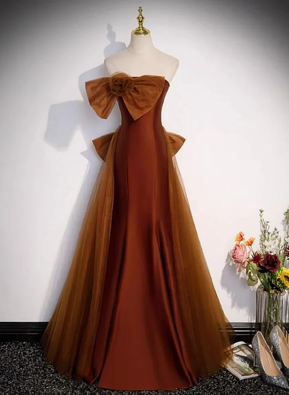 Brown Tulle and Satin Mermaid Long Party Dress, New Style Long Formal Dress Prom Dress Tunics Top rated Brown Tulle and Satin Mermaid Long Party Dress, New Style Long Formal Dress Prom Dress Tunics Top rated