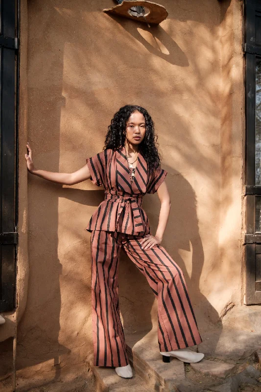 The Terra Tribe Copper Stripes Friday Flared Pants Trendy High-Waist Trousers