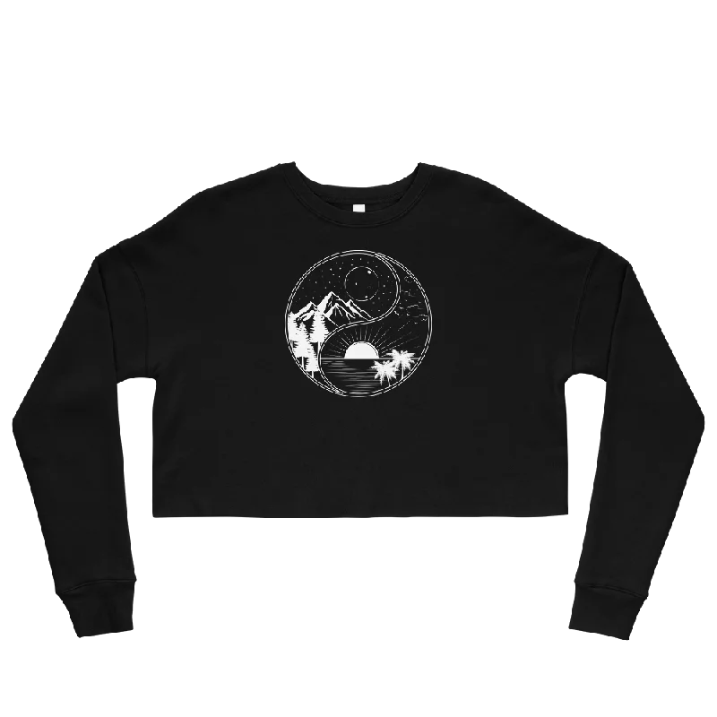 Yin Yang Nature Graphic Crop Sweatshirt Hoodie with Ribbed Cuffs Snug Fit Comfort
