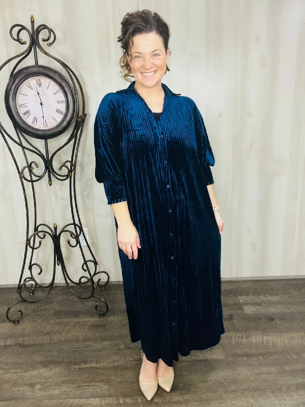 Winter Love Navy Velvet Button Front Dress Tunics Sophisticated sleek