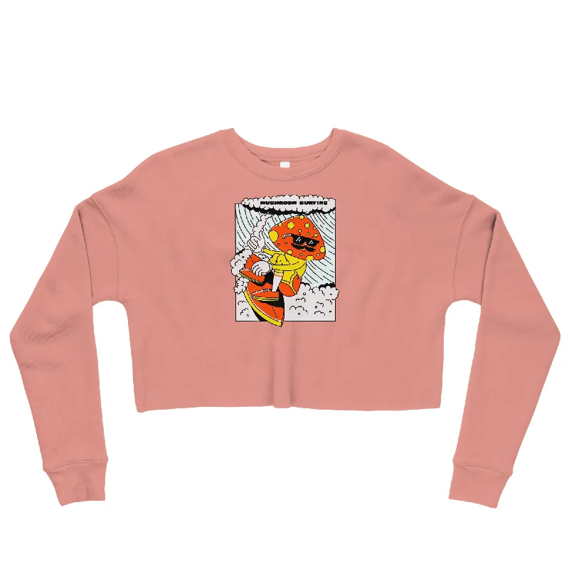 Mushroom Surfing Crop Sweatshirt Hoodie with Tie-Dye Psychedelic Retro