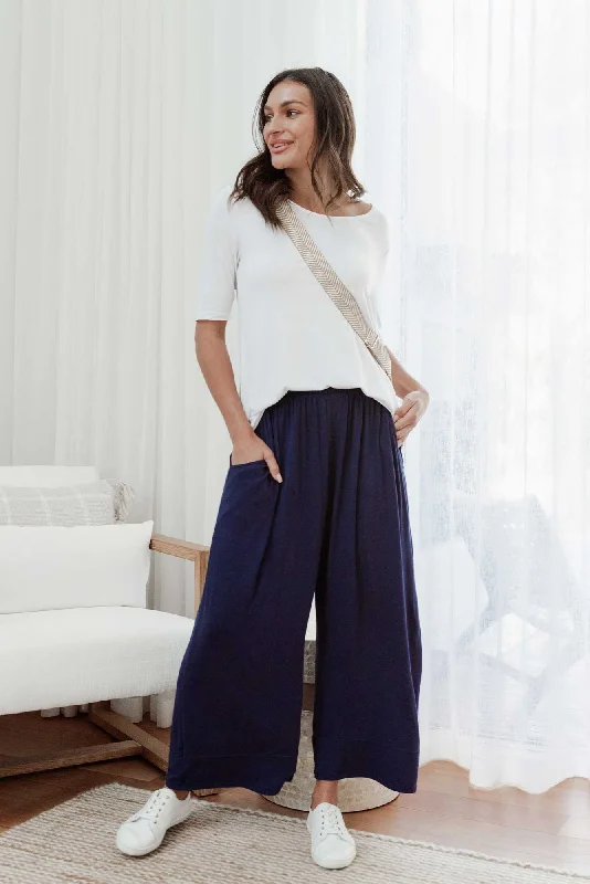Bianca Navy Relaxed Pants Elegant Wool Trousers