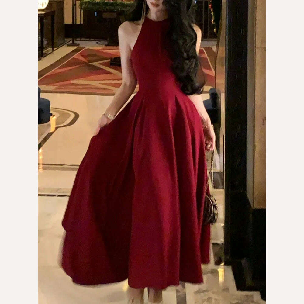 Fashion New Women Elegant Casual Midi Party Dress Sleeveless A-Line Solid Chic Birthday Prom Vestidos Female Clothes Robe Mujers Halter Neckline Beach Fashion New Women Elegant Casual Midi Party Dress Sleeveless A-Line Solid Chic Birthday Prom Vestidos Female Clothes Robe Mujers Halter Neckline Beach