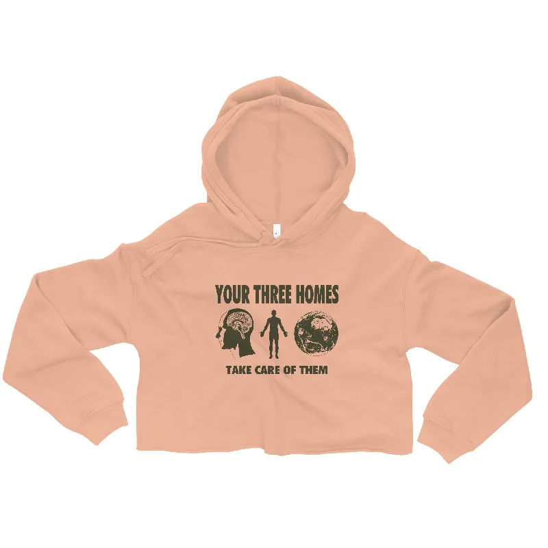 Your Three Homes Graphic Crop Hoodie Hoodie with Frayed Bohemian Relaxed