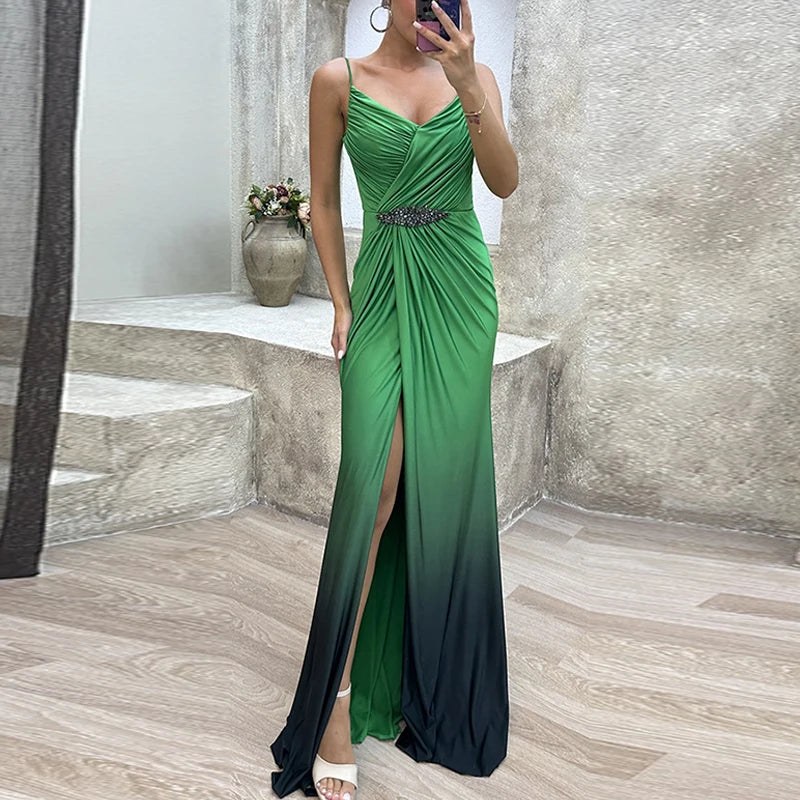 Advbridge Elegant Fashion Gradient High Split Dresses Lady Pleated Waisted Party Dresses Women Sexy Deep V-neck Sleeveless Evening Dress Tunics Practical easy-care Advbridge Elegant Fashion Gradient High Split Dresses Lady Pleated Waisted Party Dresses Women Sexy Deep V-neck Sleeveless Evening Dress Tunics Practical easy-care