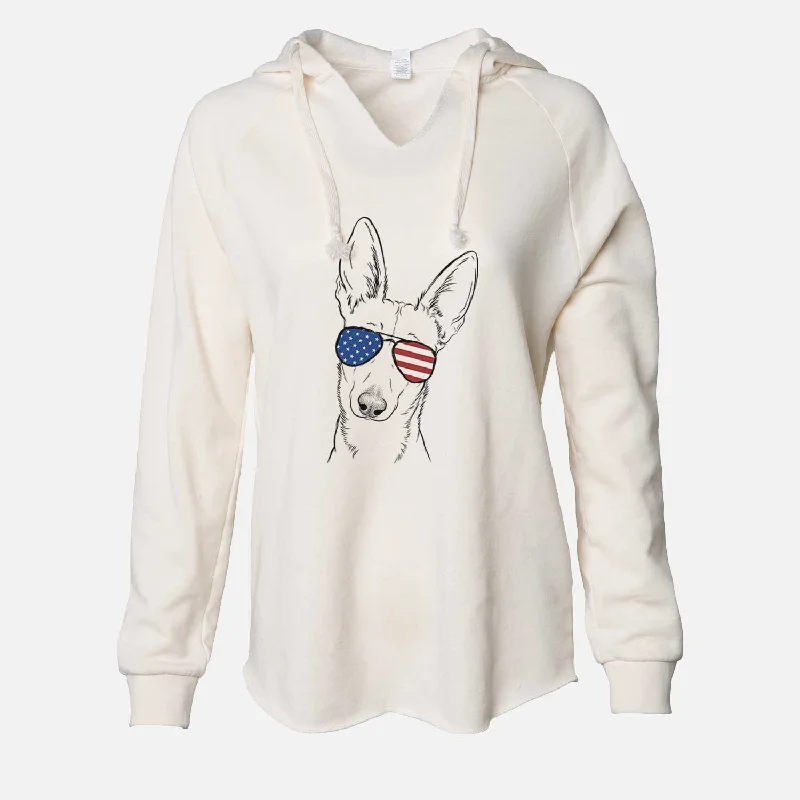 USA Nala the Carolina Dog - Cali Wave Hooded Sweatshirt Hoodie with Mock Neck Collared Structured USA Nala the Carolina Dog - Cali Wave Hooded Sweatshirt Hoodie with Mock Neck Collared Structured