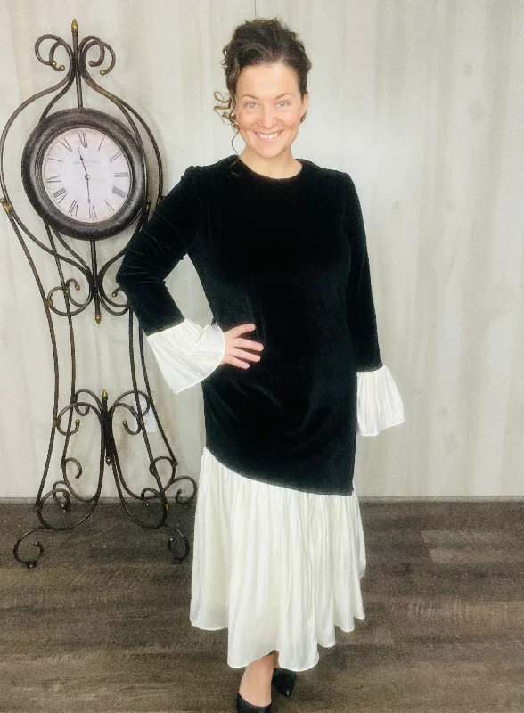Winter Black Velvet Dress Tunics Luxurious high-end