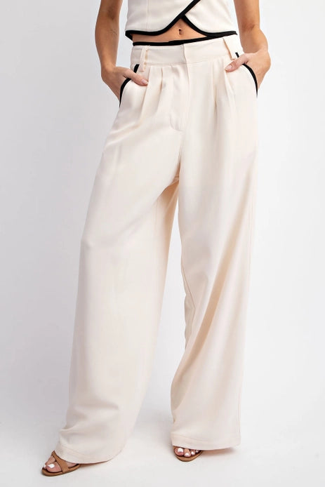LONG WOVEN PANTS WITH CONTRAST EDGE DETAIL Comfy Athletic Pants