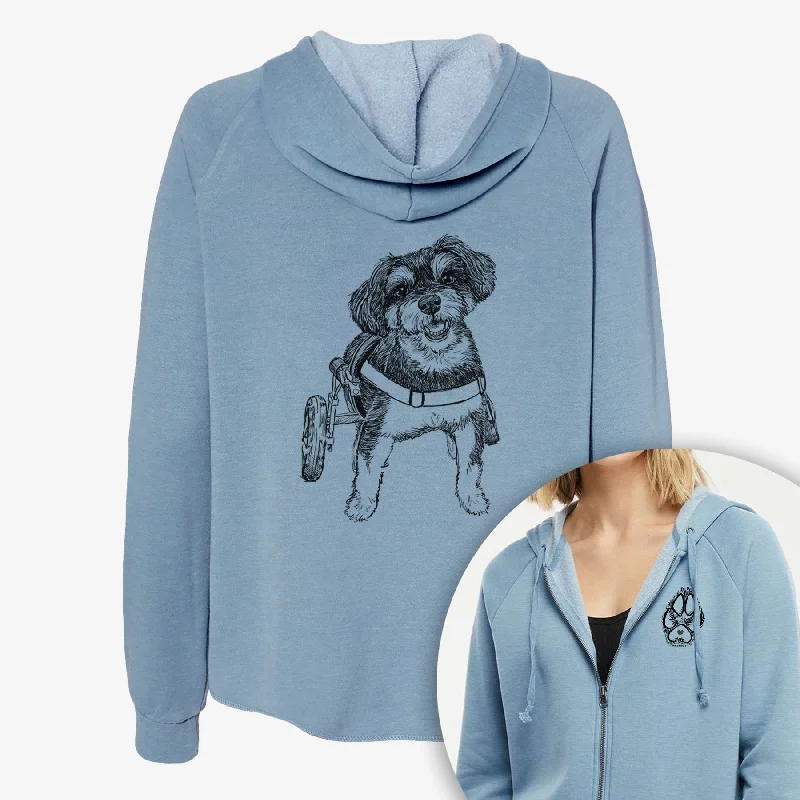 Doodled Cobb the Havapoo - Women's Cali Wave Zip-Up Sweatshirt Hoodie with Mock Neck Collared Structured Doodled Cobb the Havapoo - Women's Cali Wave Zip-Up Sweatshirt Hoodie with Mock Neck Collared Structured