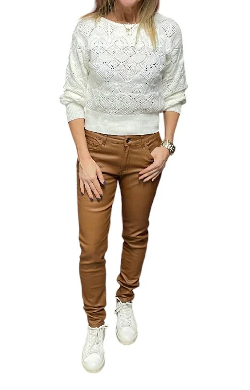 Sheena Faux Leather Five Pocket Pants In Camel Casual Lounge Pants
