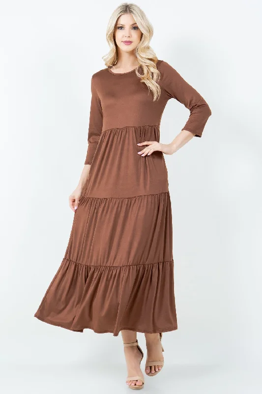 Tonya Tiered Dress-Mocha Brown Dress Tunics Hiking breathable