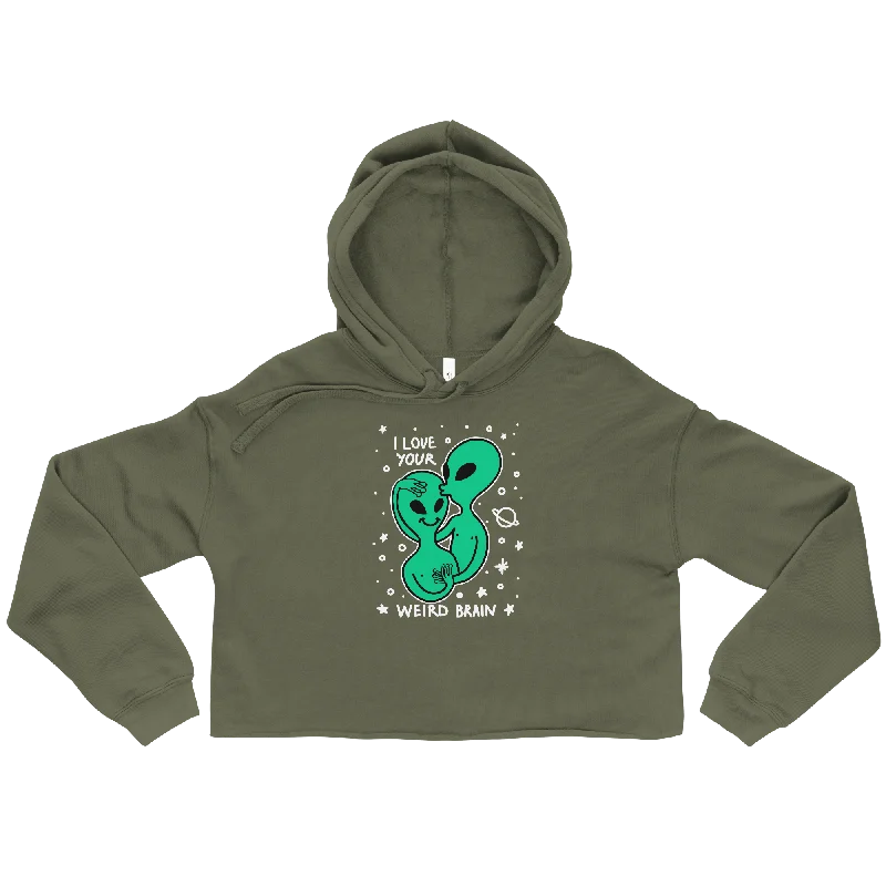 I Love Your Weird Brain Graphic Crop Hoodie Hoodie with Ribbed Neckline Snug Warm