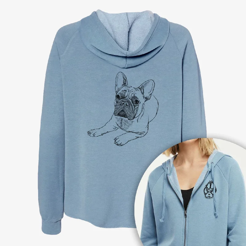 Doodled Alfredo the French Bulldog - Women's Cali Wave Zip-Up Sweatshirt Oversized Hoodie Comfort Casual Doodled Alfredo the French Bulldog - Women's Cali Wave Zip-Up Sweatshirt Oversized Hoodie Comfort Casual