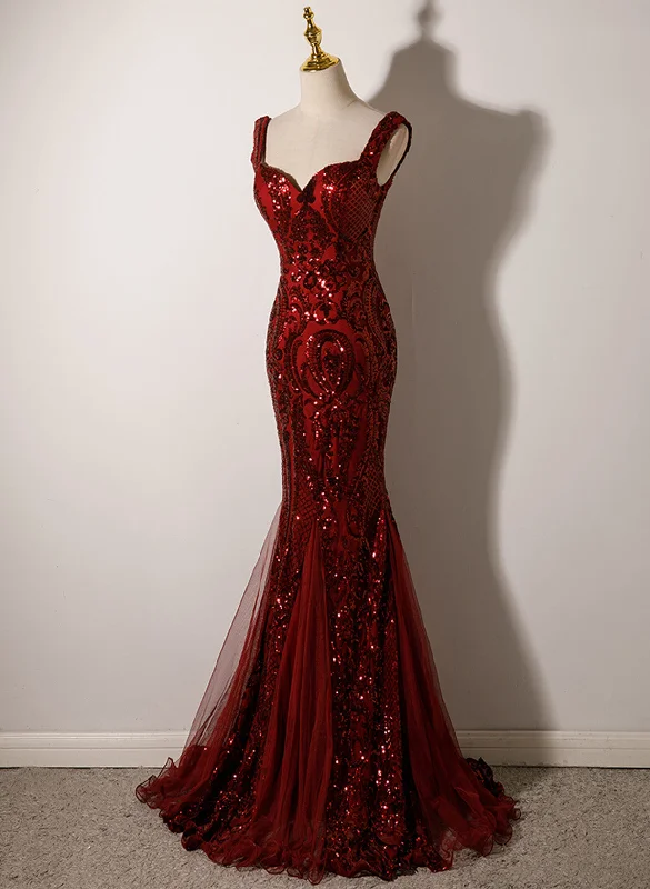 Wine Red Straps Sweetheart Mermaid Long Party Dress, Wine Red Sequins Prom Dress Tunics Sale discount Wine Red Straps Sweetheart Mermaid Long Party Dress, Wine Red Sequins Prom Dress Tunics Sale discount