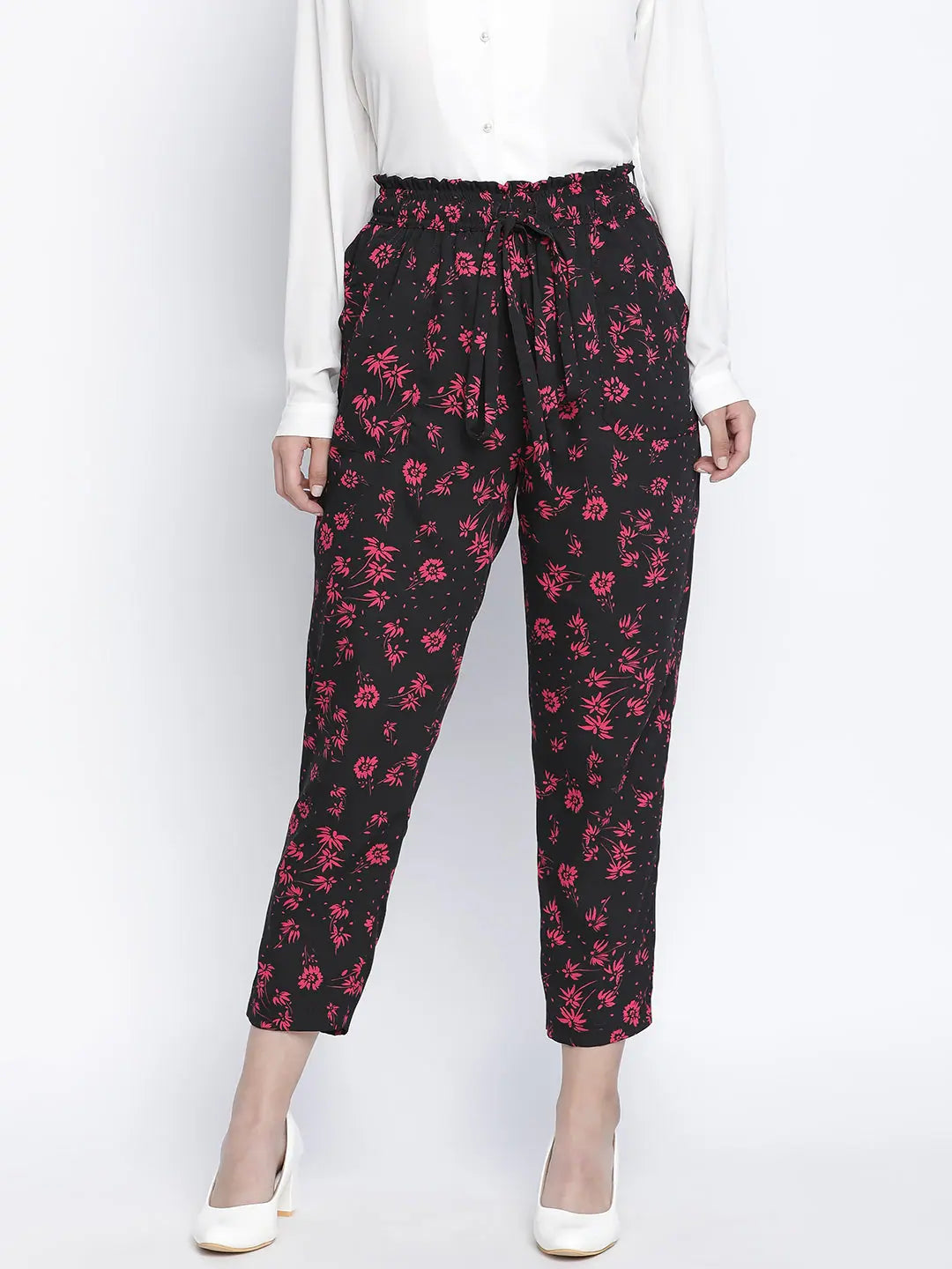 Flwerous black elsticated women pant High-Waist Yoga Pants