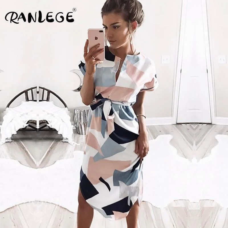 Summer Dress 2020 Women Boho Style Geometric Print Beach Dress Elegant Party Dresses with Belt Vestidos de fiesta Plus Size XXXL Tunics Plaid country Summer Dress 2020 Women Boho Style Geometric Print Beach Dress Elegant Party Dresses with Belt Vestidos de fiesta Plus Size XXXL Tunics Plaid country