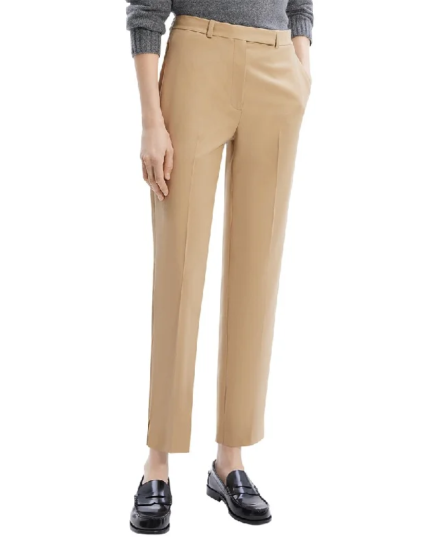 Theory High-Waist Flannel Wool Taper Pant Formal Wide-Leg Pants