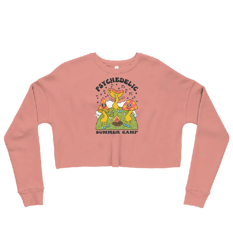 Psi~ Camp Graphic Crop Sweatshirt Hoodie with Hem Drawcord Adjustable Customizable