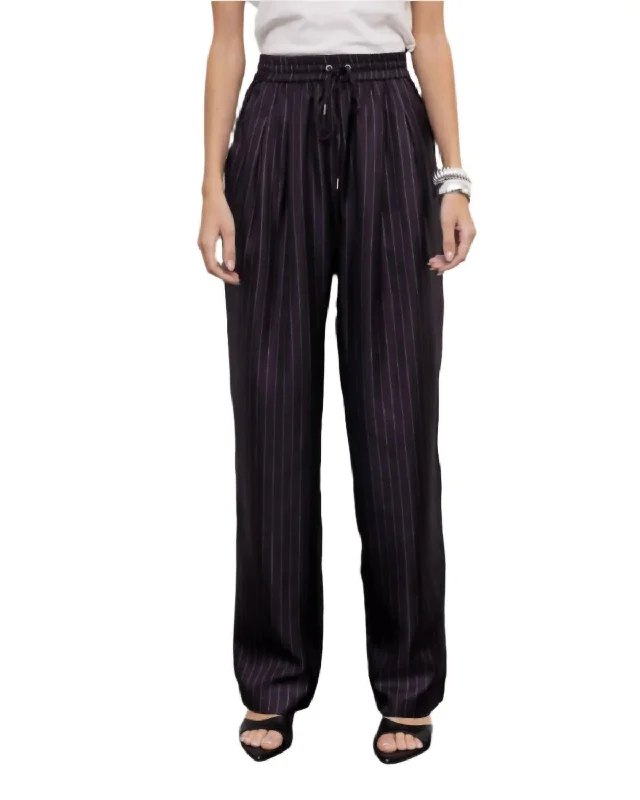 Twill Slouch Pinstripe Pants In Black Casual Yoga Pants