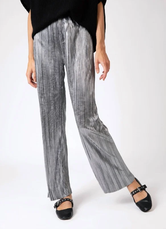 Pharely Iridescent Pleated Pants In Argent Comfy High-Waist Jeans