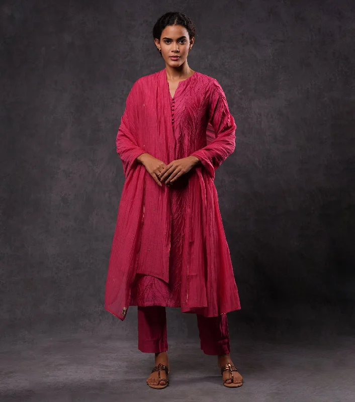 Textured Cotton Silk Pink Kurta with Gota Dupatta & Pants Trendy Palazzo Pants