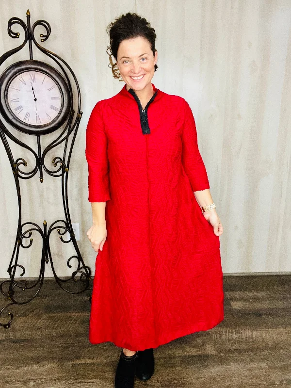 Jaqueline Vintage & Zipper Dress-Red Textured Tunics Spring floral