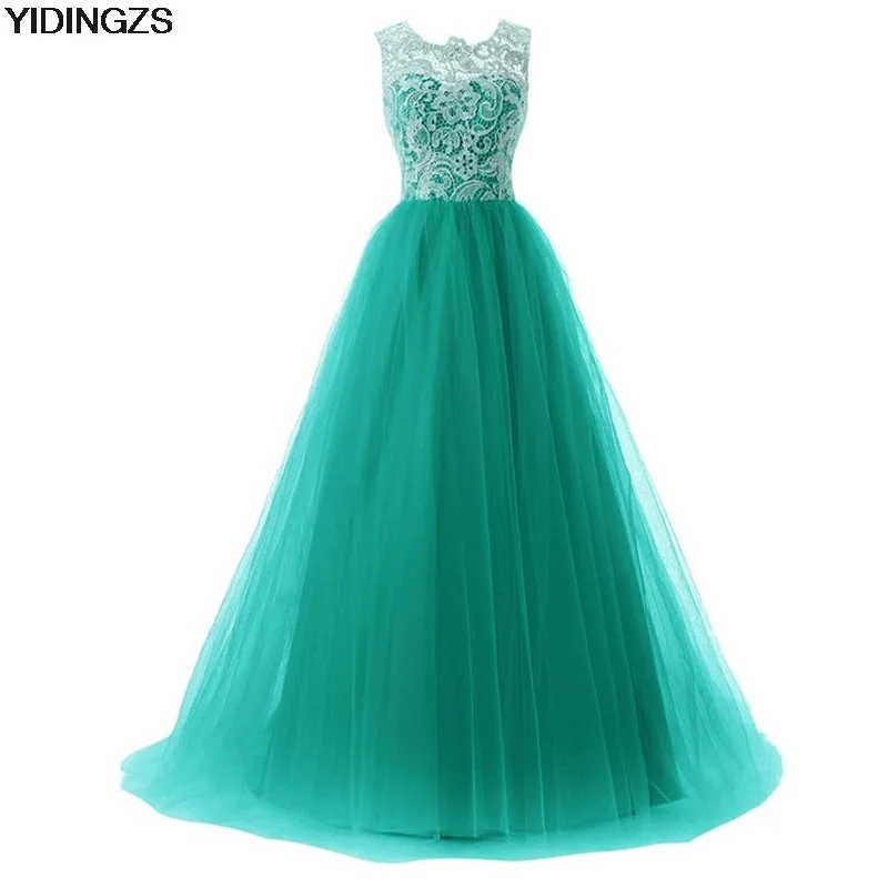 YIDINGZS Green Lace A-line Formal Long Evening Dress Sleeveless Evening Party Dress 2017 Tunics Long Elegant YIDINGZS Green Lace A-line Formal Long Evening Dress Sleeveless Evening Party Dress 2017 Tunics Long Elegant