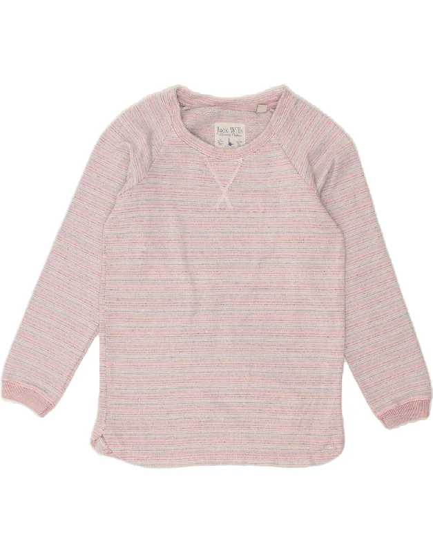 JACK WILLS Womens Sweatshirt Jumper UK 6 XS Pink Striped Cotton Hoodie with Hem Embroidery Detailed Premium JACK WILLS Womens Sweatshirt Jumper UK 6 XS Pink Striped Cotton Hoodie with Hem Embroidery Detailed Premium