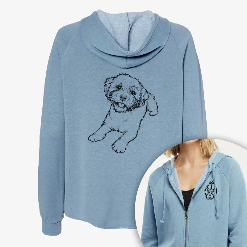 Doodled Lexi the Shichon - Women's Cali Wave Zip-Up Sweatshirt Hoodie with Zipper Placket Modern Functional Doodled Lexi the Shichon - Women's Cali Wave Zip-Up Sweatshirt Hoodie with Zipper Placket Modern Functional