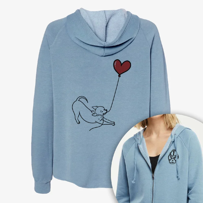 Chihuahua Heart String- Women's Cali Wave Zip-Up Sweatshirt Hoodie with Strings Custom Fit Adjustable Chihuahua Heart String- Women's Cali Wave Zip-Up Sweatshirt Hoodie with Strings Custom Fit Adjustable