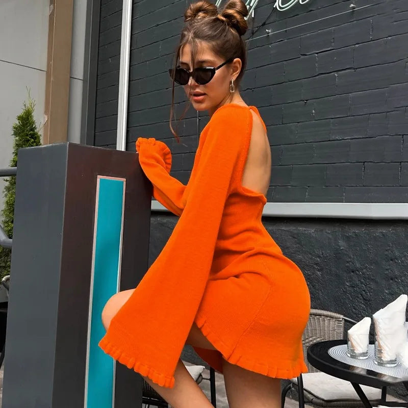 Advbridge - Women Sexy Lace Up Halter Backless Mini Dress Flare Long Sleeve Hip Sexy Party Club Bodycon Casual Streetwear Party Dresses Tunics Exclusive limited Advbridge - Women Sexy Lace Up Halter Backless Mini Dress Flare Long Sleeve Hip Sexy Party Club Bodycon Casual Streetwear Party Dresses Tunics Exclusive limited