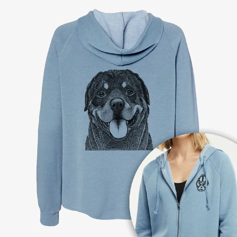 Hagan the Rottweiler - Women's Cali Wave Zip-Up Sweatshirt Hoodie with Contrast Stitching Detailed Premium Hagan the Rottweiler - Women's Cali Wave Zip-Up Sweatshirt Hoodie with Contrast Stitching Detailed Premium