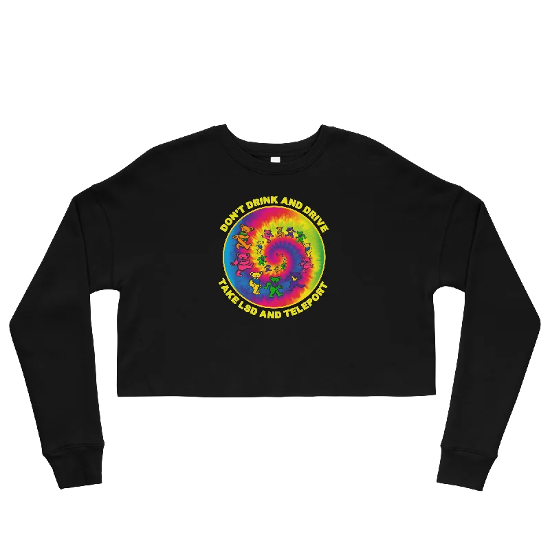 Just Teleport Graphic Crop Sweatshirt Hoodie with Elastic Cuffs Stretchable Comfortable