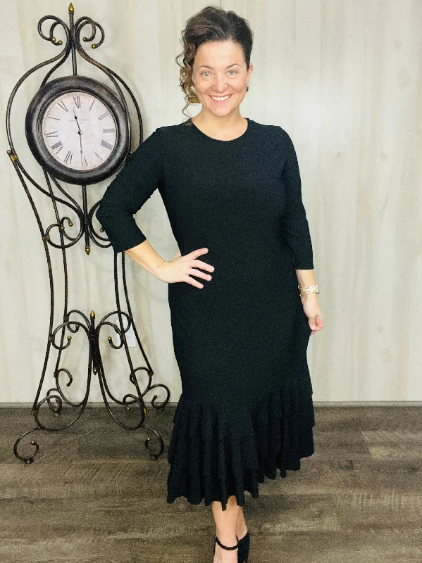 Black & Ruffle Layering Dress Tunics Versatile functional