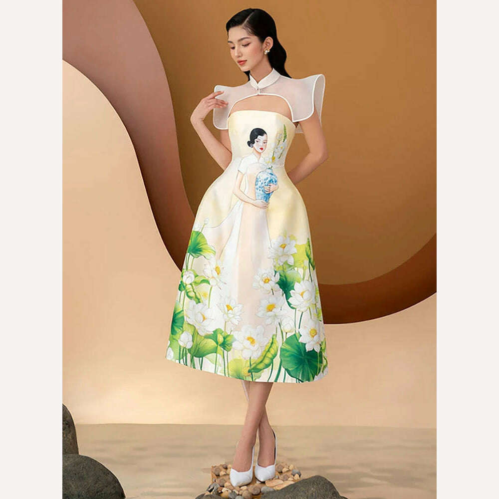 DEAT Strapless Dress Spliced Design Printed Flowers Design Waist A-line Women's Party Dress 2024 Spring New Fashion 13DB4000 Tunics stripes playful DEAT Strapless Dress Spliced Design Printed Flowers Design Waist A-line Women's Party Dress 2024 Spring New Fashion 13DB4000 Tunics stripes playful