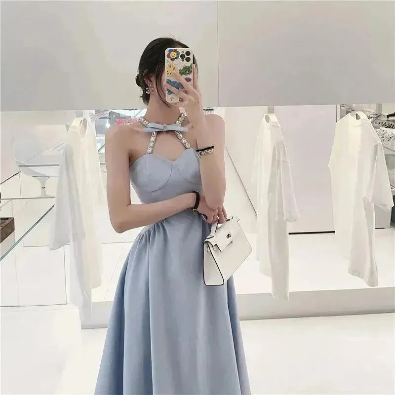 Women Evening Party Dress Diamond Halterneck Charming Sleeveless long Dress for Elegant Chic ladies Tunics Modern contemporary Women Evening Party Dress Diamond Halterneck Charming Sleeveless long Dress for Elegant Chic ladies Tunics Modern contemporary