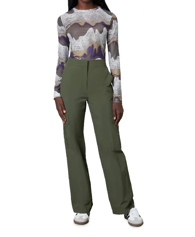 Nylon Cargo Pants In Olive Trendy Printed Leggings