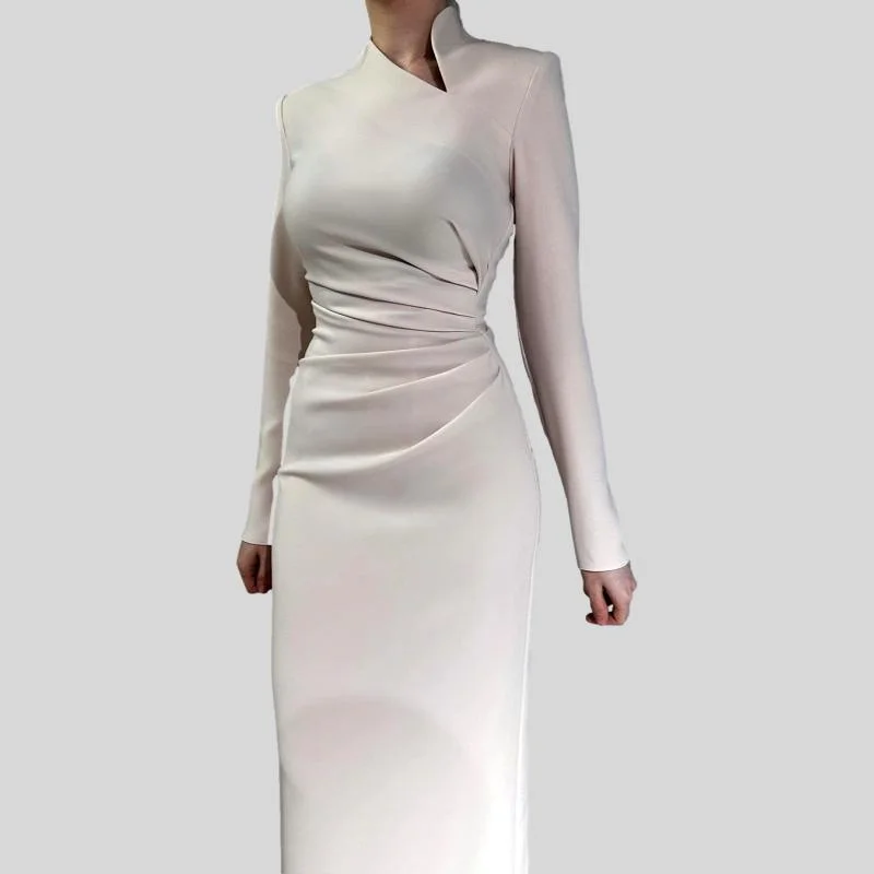 Long Sleeves High Neck Ankle Length Formal Party Dress Chiffon Maxi Beach