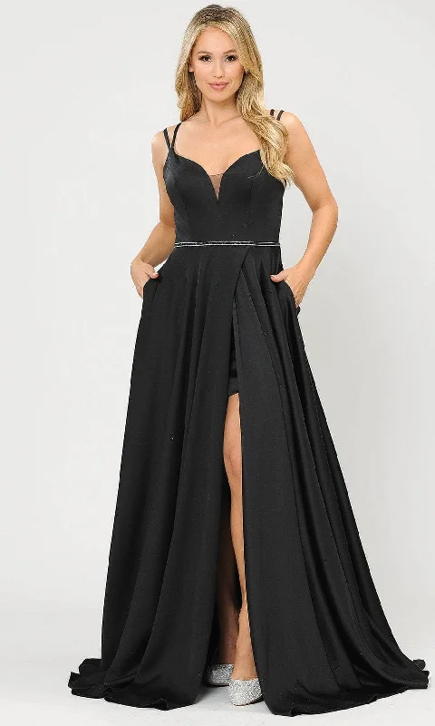 Poly USA 8654 - High Slit Satin Prom Dress Tunics Sophisticated sleek