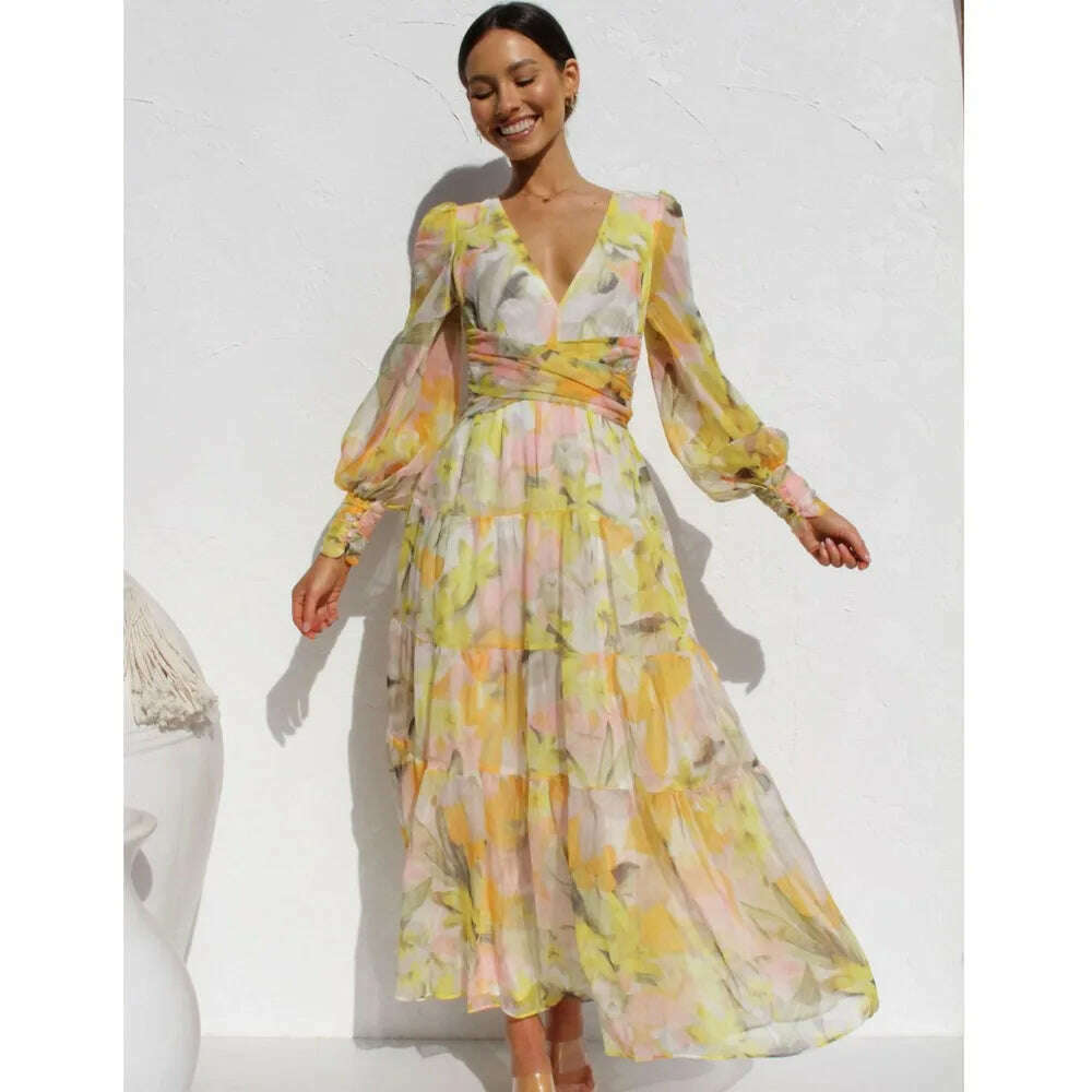Elegant Party Dress Autumn Deep V- Neck Bohemia High Waist Slim Big Hem Fashion Vacation Long Dresses For Women 2023 Vestidos Lace Sexy Club Elegant Party Dress Autumn Deep V- Neck Bohemia High Waist Slim Big Hem Fashion Vacation Long Dresses For Women 2023 Vestidos Lace Sexy Club