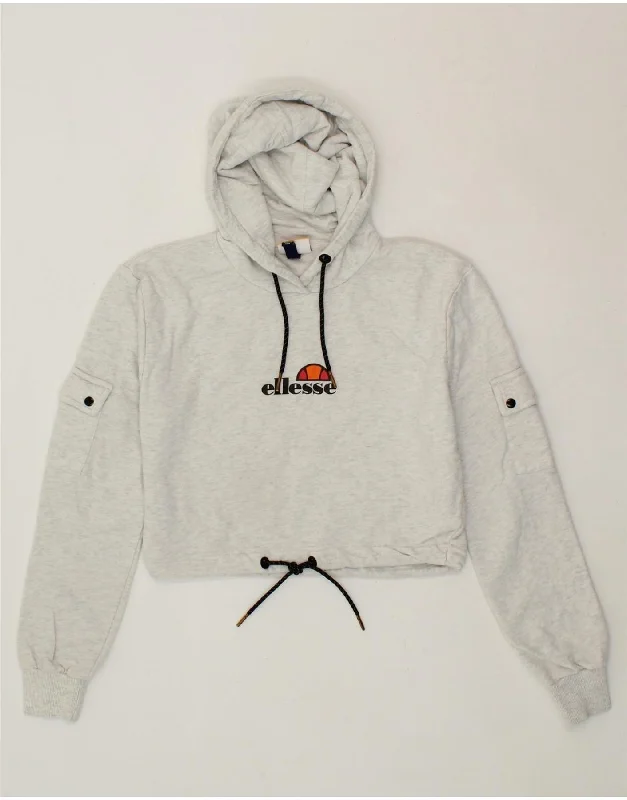 ELLESSE Womens Crop Oversized Hoodie Jumper UK 8 Small Off White Flecked Hoodie with Hem Drawcord Adjustable Customizable ELLESSE Womens Crop Oversized Hoodie Jumper UK 8 Small Off White Flecked Hoodie with Hem Drawcord Adjustable Customizable