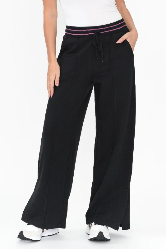Kyla Black Cotton Blend Wide Leg Pants Casual Plaid Pants