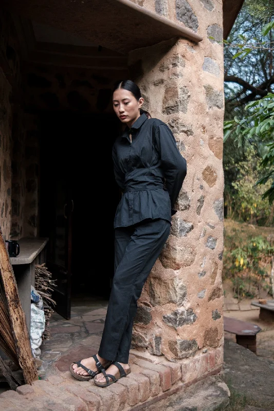 The Terra Tribe Black Sandra Straight Pants Comfortable Pleated Pants