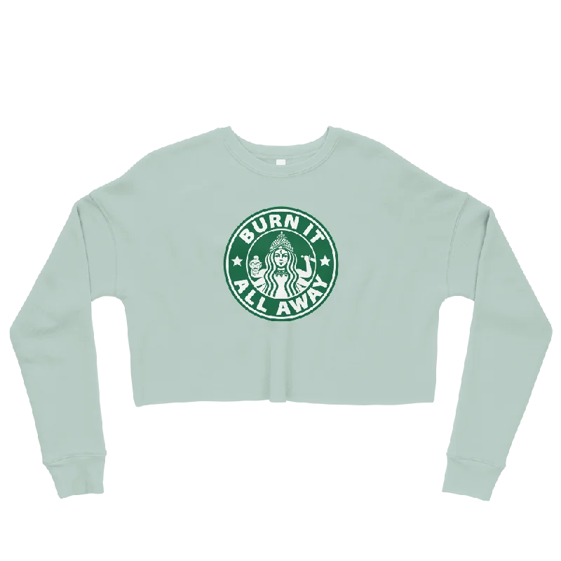 Burn It All Away Graphic Crop Sweatshirt Hoodie with Frayed Bohemian Relaxed