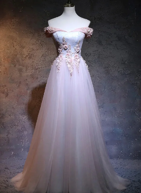 Light Pink Sweetheart Off Shoulder Party Dress, Long Prom Dress Boatneck Modish Everyday