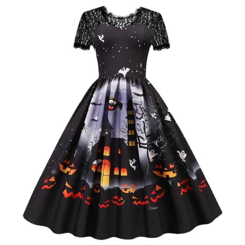 Advbridge Lace Retro Halloween Dress Women Costumes Short Sleeve 50S 60S Vintage Party Dresses Skull Witch Scary Holloween Clothes Cosplay Tunics Handmade artisanal Advbridge Lace Retro Halloween Dress Women Costumes Short Sleeve 50S 60S Vintage Party Dresses Skull Witch Scary Holloween Clothes Cosplay Tunics Handmade artisanal