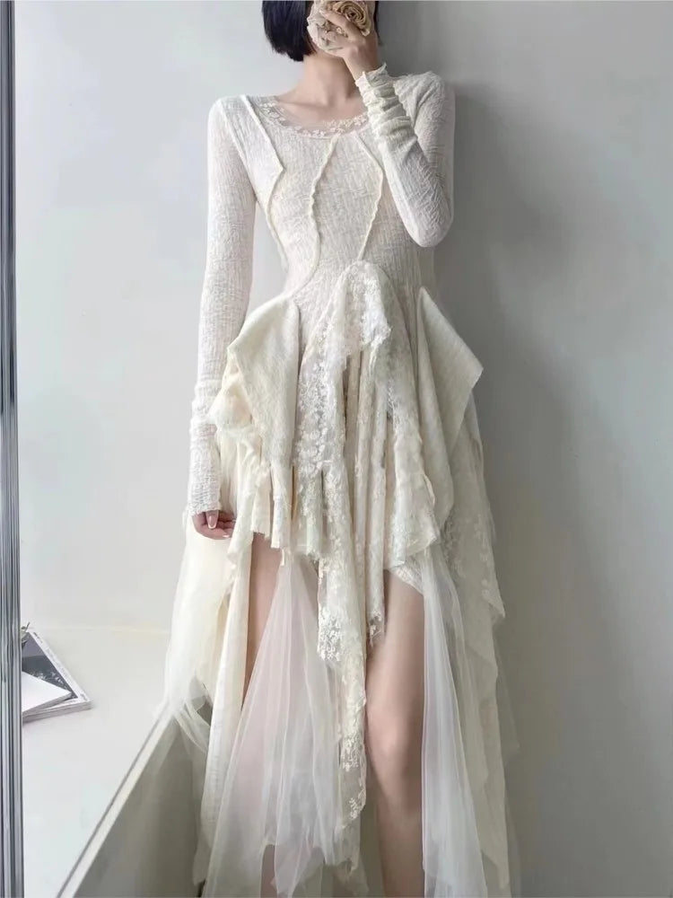 Advbridge French Vintage Elegant Lace Dress Women 2024 Spring Summer New Irregular Splicing Long Bridesmaid Evening Party Dress Prom Robe Tunics Wedding white Advbridge French Vintage Elegant Lace Dress Women 2024 Spring Summer New Irregular Splicing Long Bridesmaid Evening Party Dress Prom Robe Tunics Wedding white
