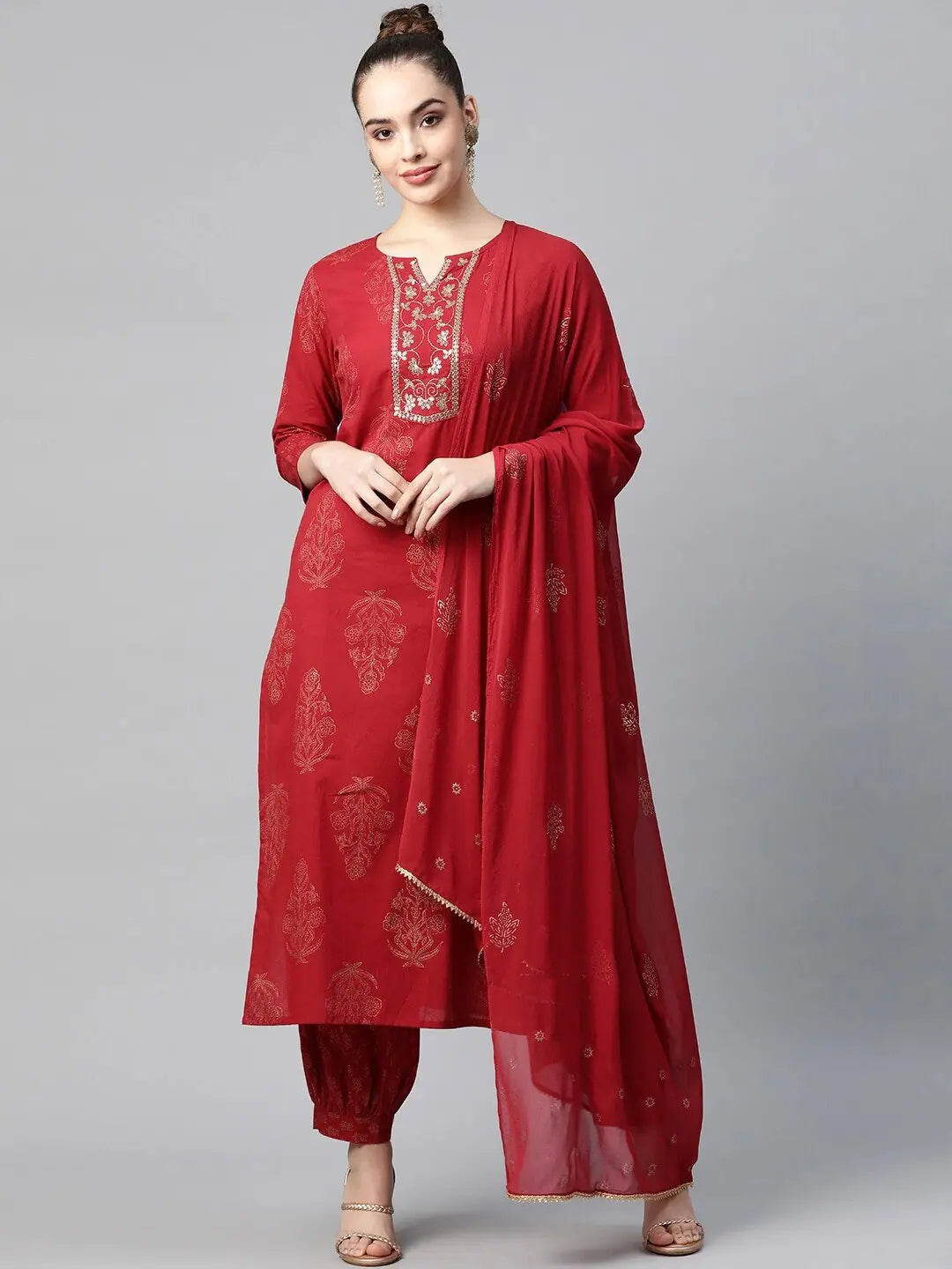 Ahika Women Cotton Red Embroidered Work Straight Kurta Pant Dupatta Set Soft Wool Pants Ahika Women Cotton Red Embroidered Work Straight Kurta Pant Dupatta Set Soft Wool Pants
