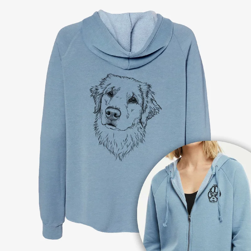Fiona the Golden Retriever - Women's Cali Wave Zip-Up Sweatshirt Hoodie with Raw Hem Edgy Unfinished Fiona the Golden Retriever - Women's Cali Wave Zip-Up Sweatshirt Hoodie with Raw Hem Edgy Unfinished