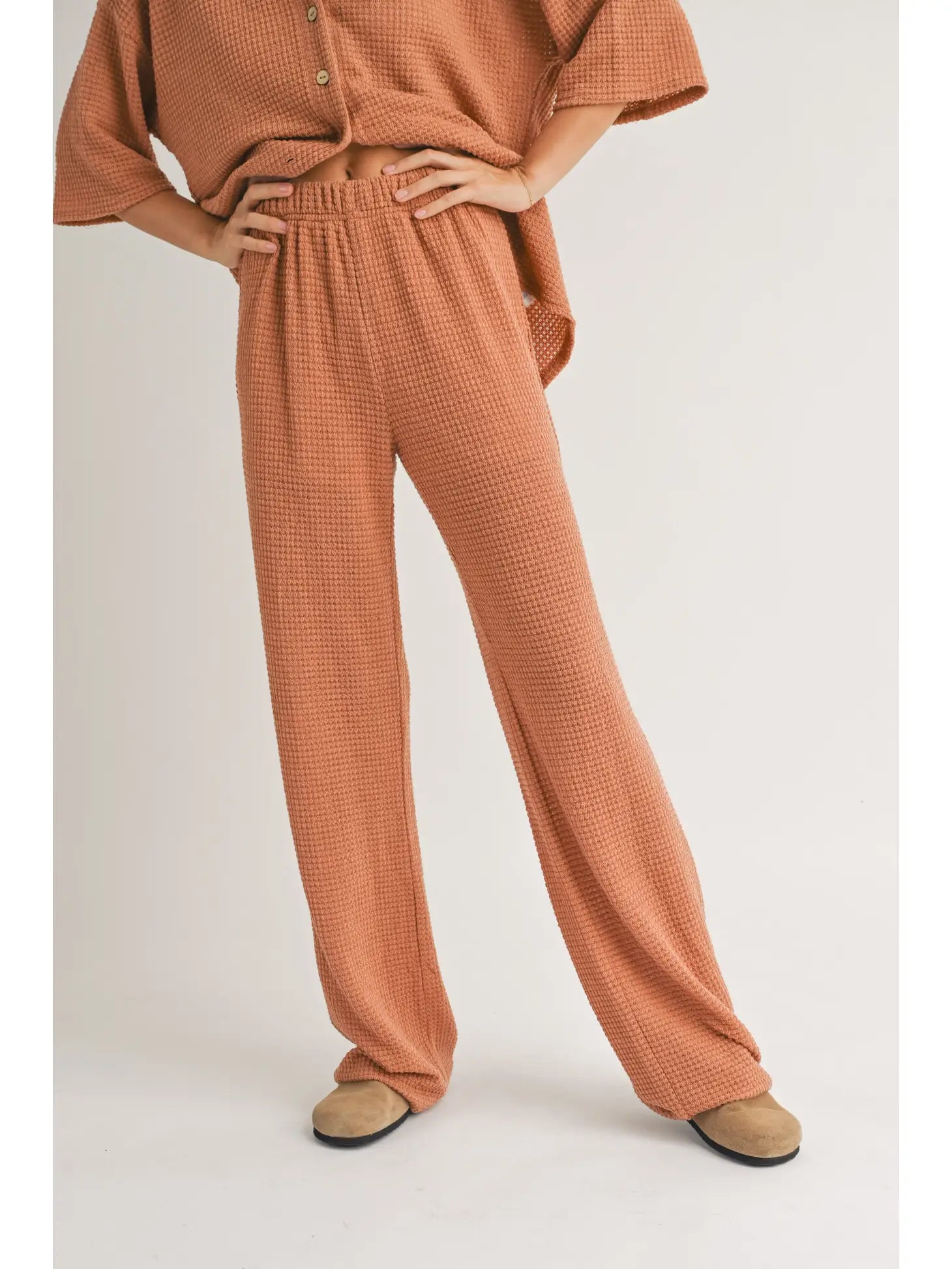 Clay Waffled Fabric Knitted Pants Comfortable Cargo Pants